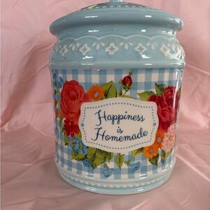 Pioneer Woman Floral Blue Gingham Ceramic Jar